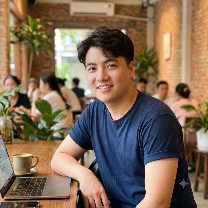 Nguyen's laptop and coffee